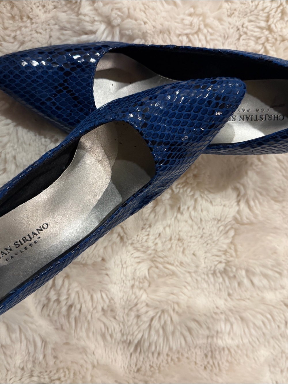 Christian Siriano Patent Blue Snakeskin Pointed Flats
